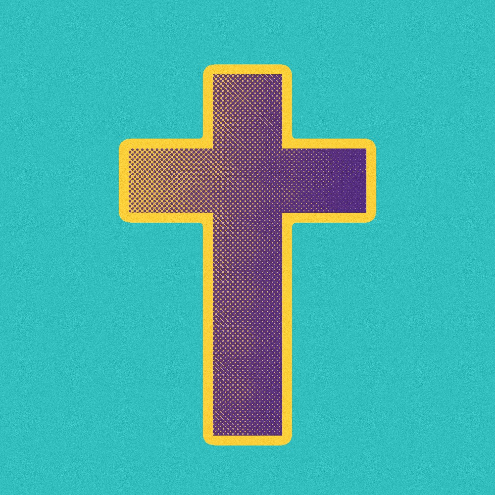 Newsprint cut-out of a cross.